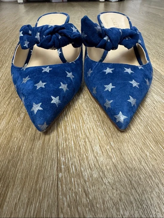 J. Crew Sophia STAR BLUE BOW SUEDE KITTEN HEEL Slip On Mule size 8 - Picture 5 of 9